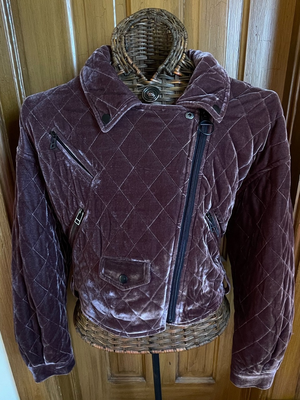 7 For All Mankind Quilted Velvet Bomber Jacket - Plum